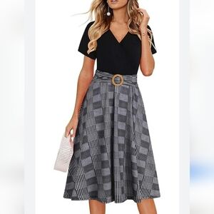 HELYO Women's Black White V-Neck Shortsleeve Flare Dress Size XL NWT